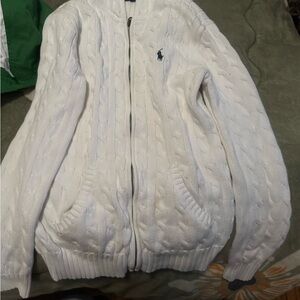 Ralph Lauren White Cable-Knit Zip Cardigan